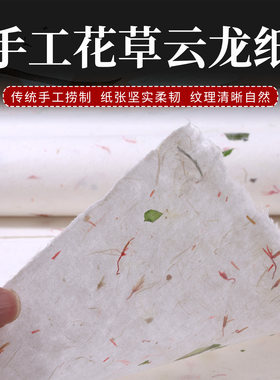 花草云龙皮纸半生半熟书法作品纸长纤维茶叶传统手工宣纸国画专用