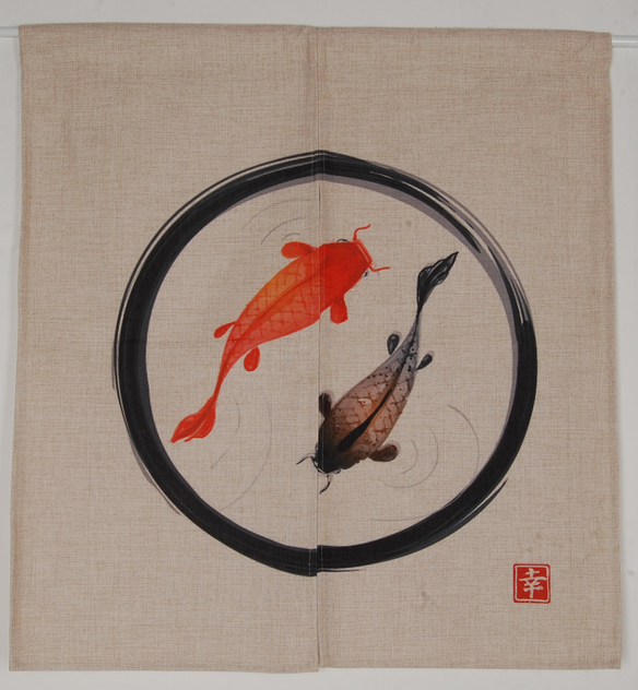 日式麻布门帘布帘厨房日韩料理餐厅双鱼棉麻半帘订做logo图案