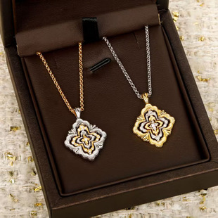 高级感拼色布契拉提风歌剧院925银四叶草珐琅项链高级轻奢颈链女