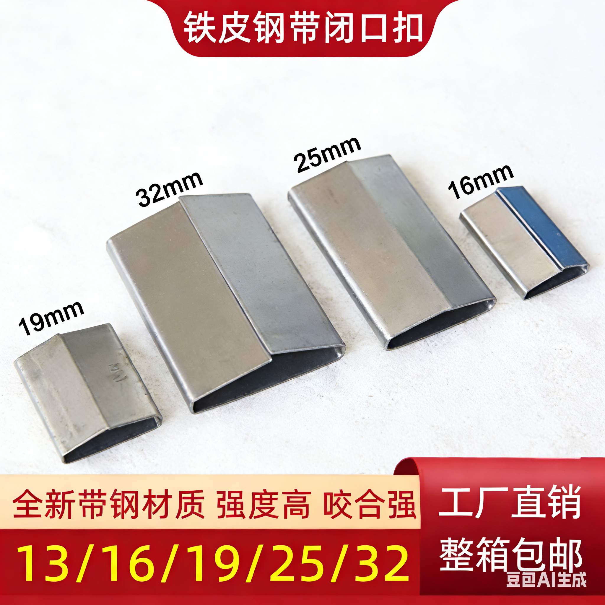 气动打包机专用铁皮打包扣13/16/19/25/32mm全闭口钢带打包扣