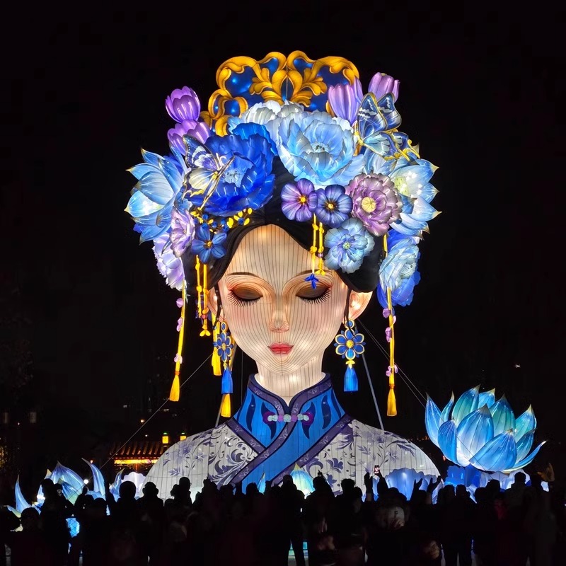 大型蛇年春节元宵花灯自贡国潮花灯女神定制十二生肖彩灯定制厂家