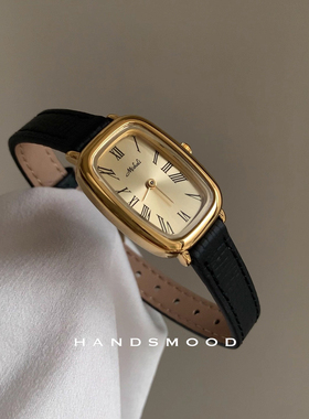 handsmood 复古时尚高级气质椭圆真皮女表美拉德百搭女士手表AM01