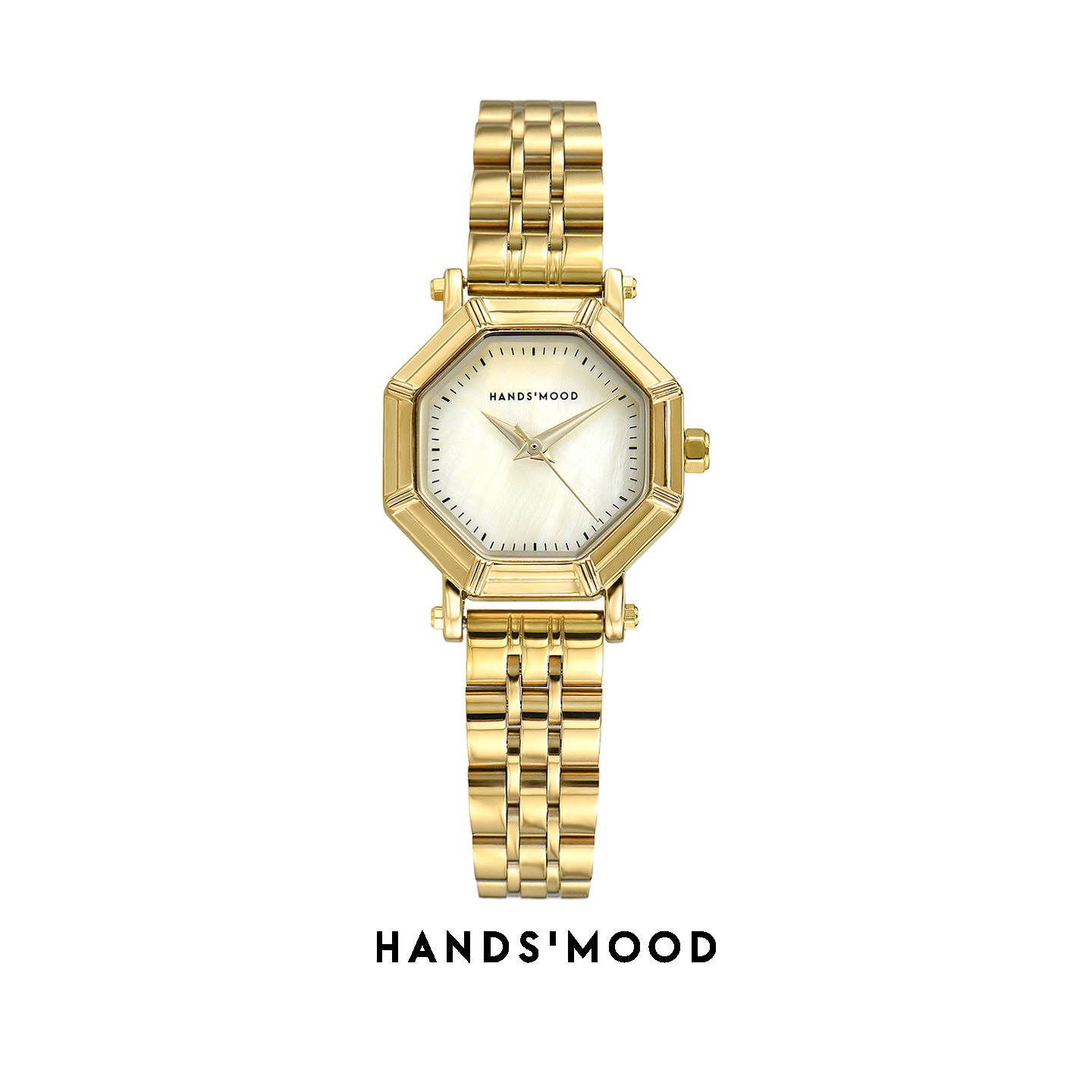HANDSMOOD轻奢金色八角形女士石英腕表时尚气质钢带老钱风手表女