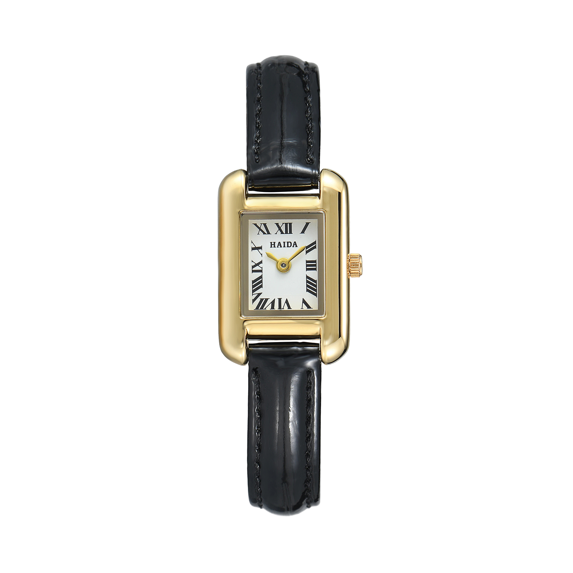 HANDSMOOD黑金方形小表盘时尚高级精致气质百搭女士真皮手表4624