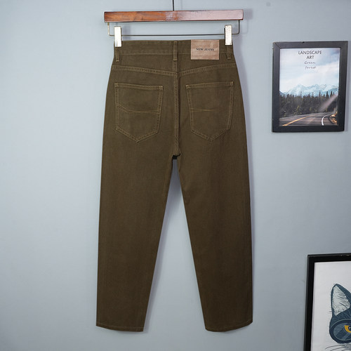 高端纯棉棕色2026春秋季直筒九分牛仔裤男宽松咖色休闲全棉无弹