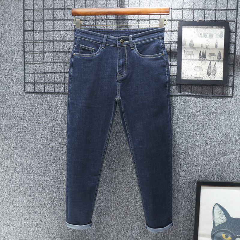 深蓝春秋款九分牛仔裤男修身小直筒弹力休闲纯色百搭2025新款