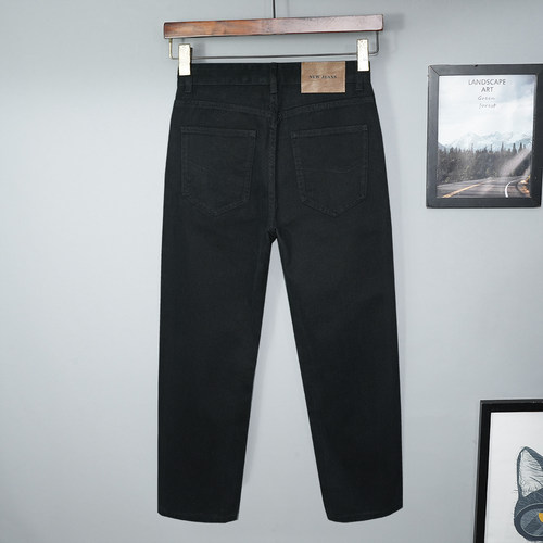 纯棉高级2026春秋季直筒九分牛仔裤男士宽松黑色百搭休闲全棉无弹