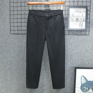 九分休闲裤 子男士 垂感直筒呢子春秋磨毛加厚 黑色裤 加绒毛呢秋冬季