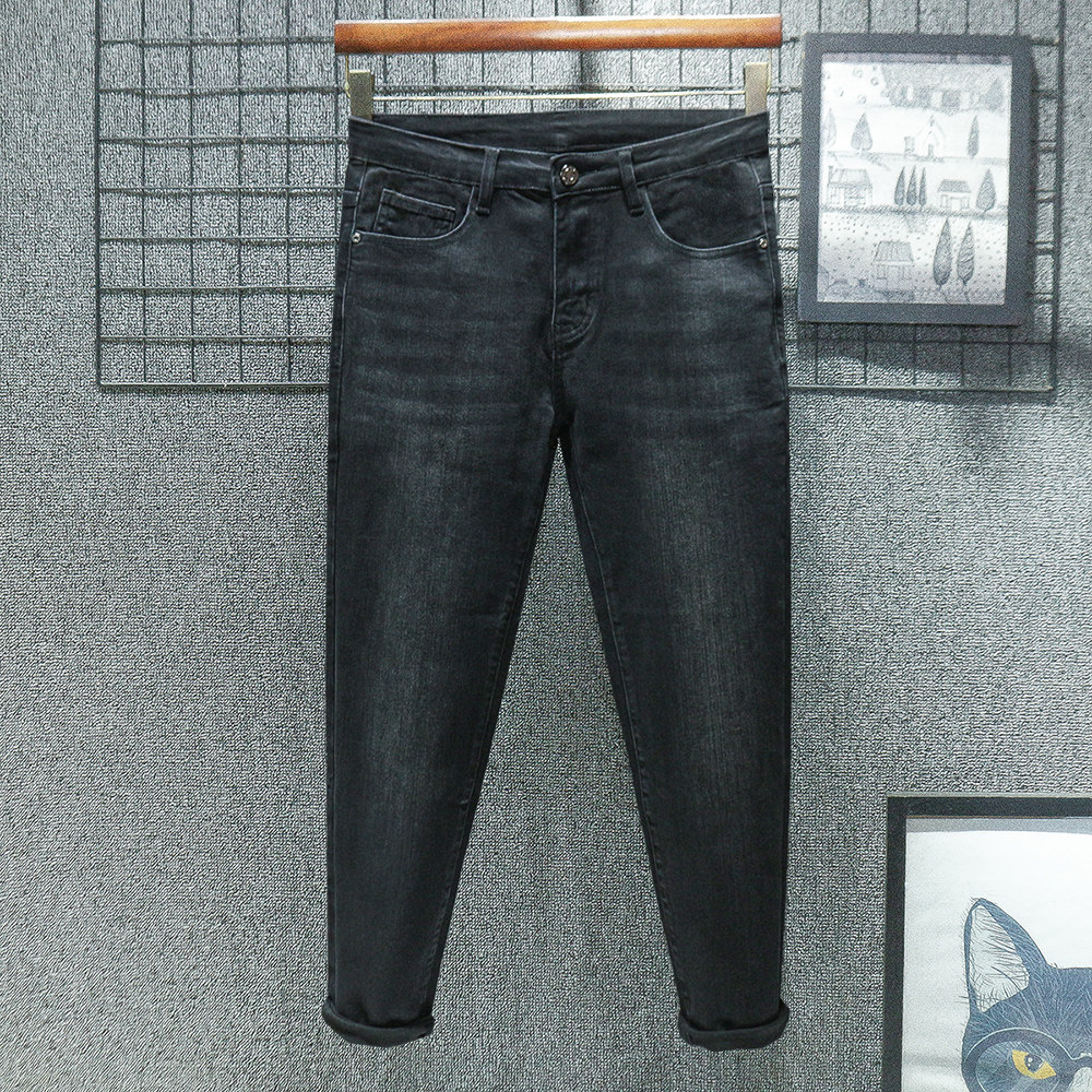加绒加厚秋冬季牛仔裤男士修身小脚九分保暖休闲弹力长裤2025新款