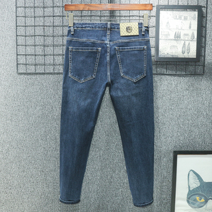 加绒加厚秋冬新款九分牛仔裤男修身小脚深蓝休闲春秋弹力裤子2025