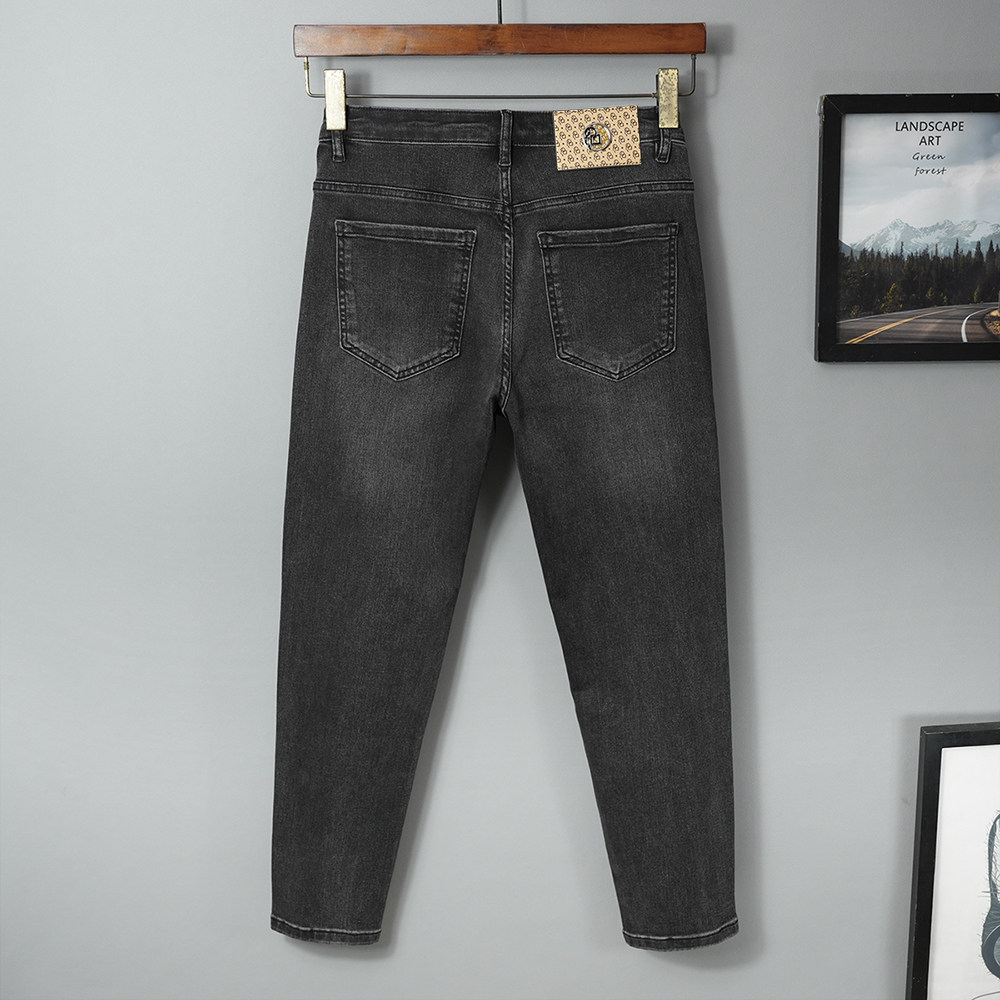 加绒加厚冬季2025新款黑灰九分牛仔裤男修身小脚高端春秋休闲弹力