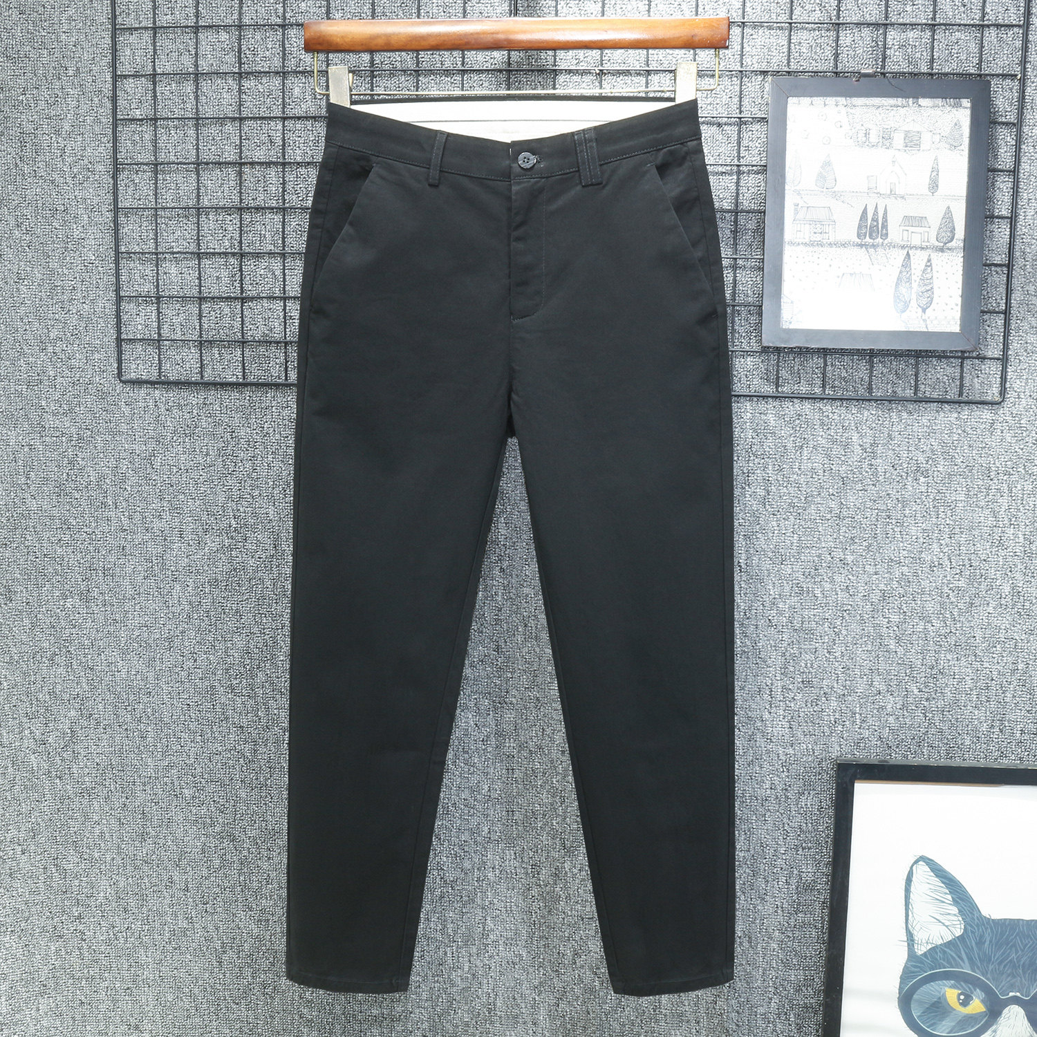 加绒加厚冬季纯棉2025新款九分休闲裤男士直筒纯黑春秋季黑色保暖