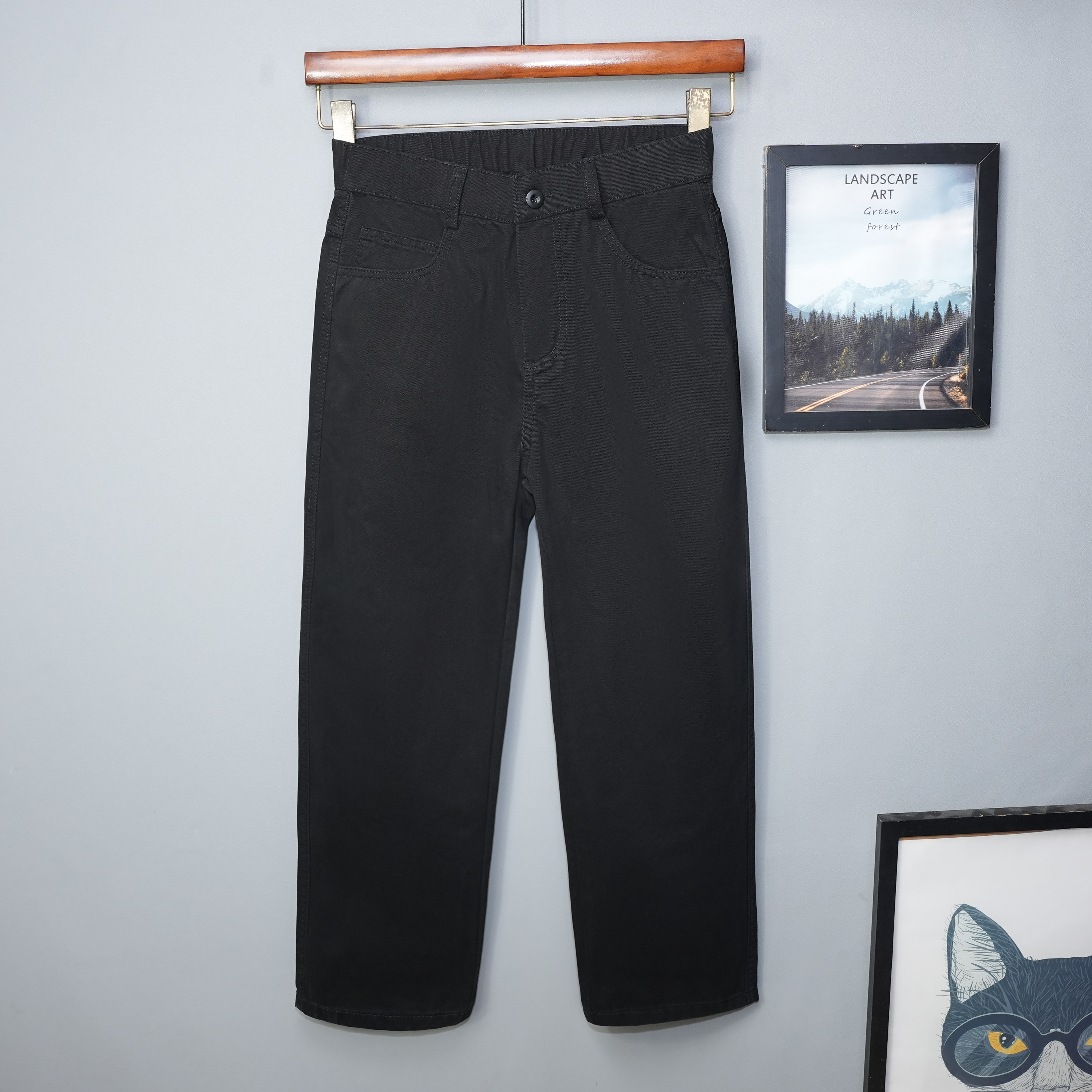 全棉夏季宽松九分休闲裤男直筒阔腿长裤纯棉百搭黑色2026新款