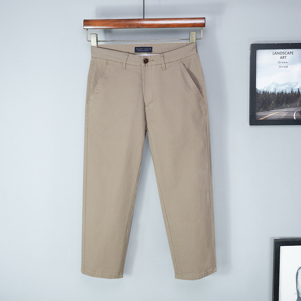 纯棉八分裤男 夏季新款休闲宽松直筒春秋款高端卡其小个子裤子