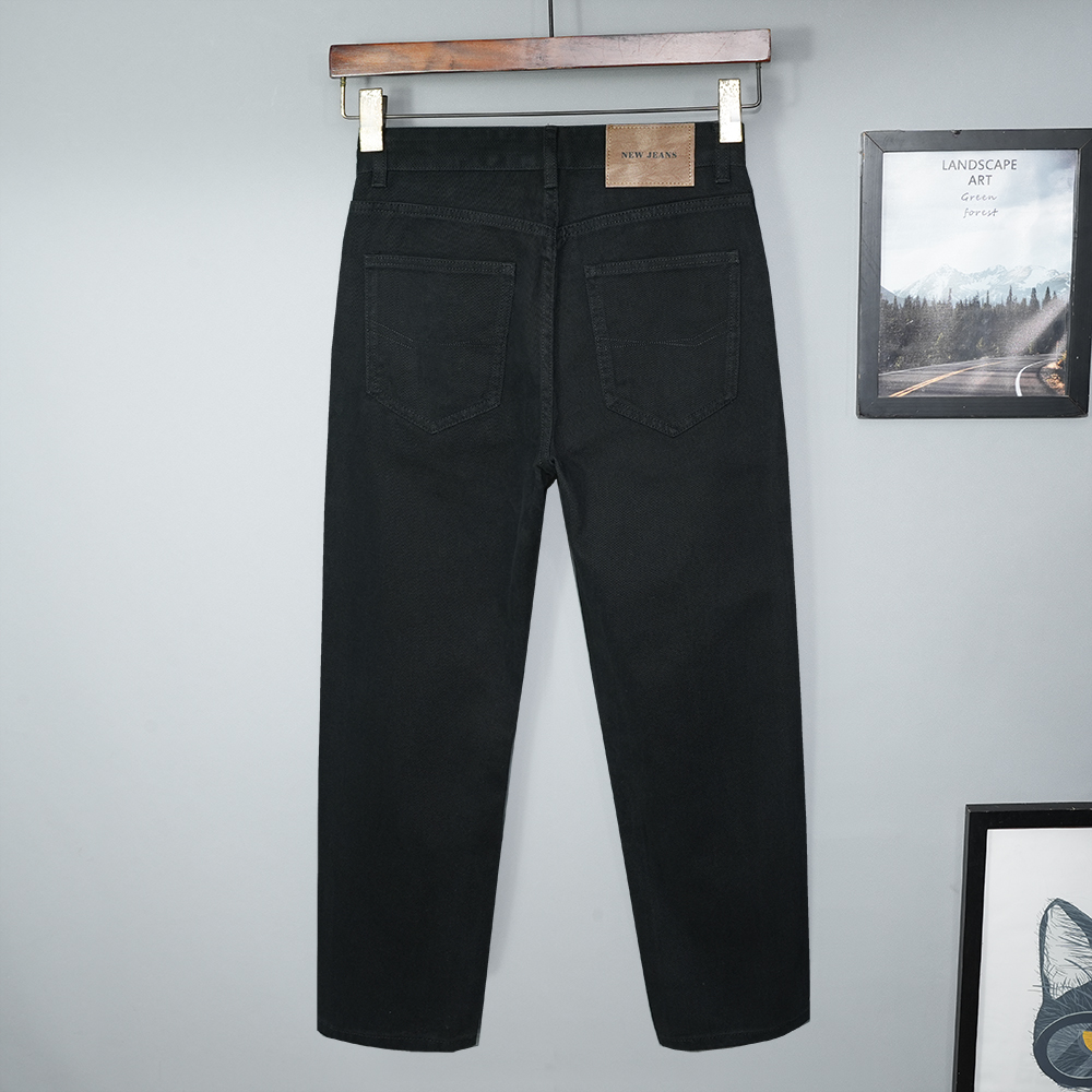 纯棉高端秋季九分牛仔裤男宽松直筒长裤黑色冬季厚款休闲全棉无弹