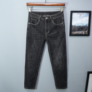 2025新款黑灰色九分牛仔裤男士修身小脚小直筒春秋款夏季休闲弹力