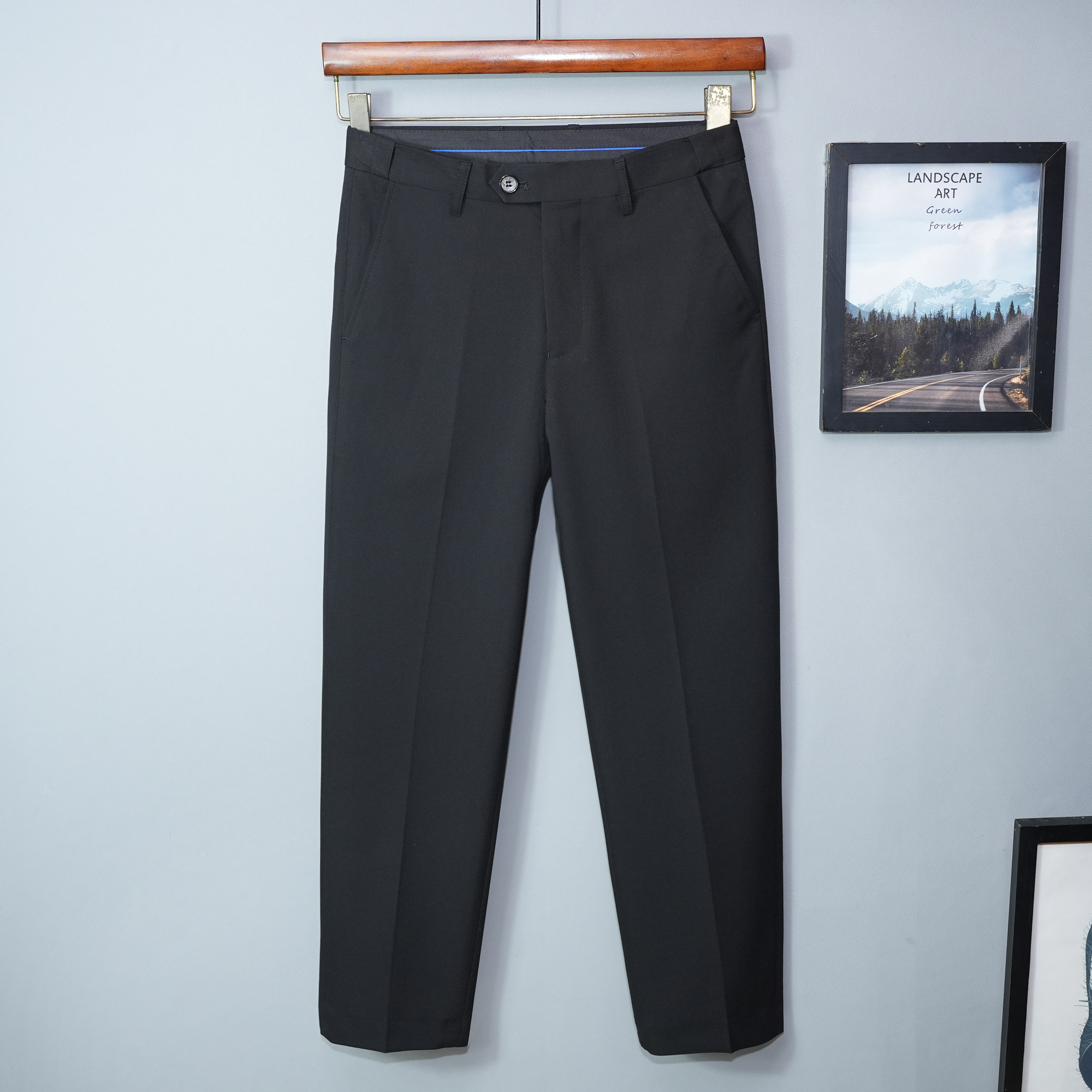 新款高端秋季九分西裤男士直筒商务正装休闲加绒冬季黑色西装裤子