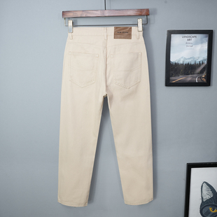 高级全棉秋冬季杏色春秋季直筒九分牛仔裤男宽松加绒长裤休闲无弹