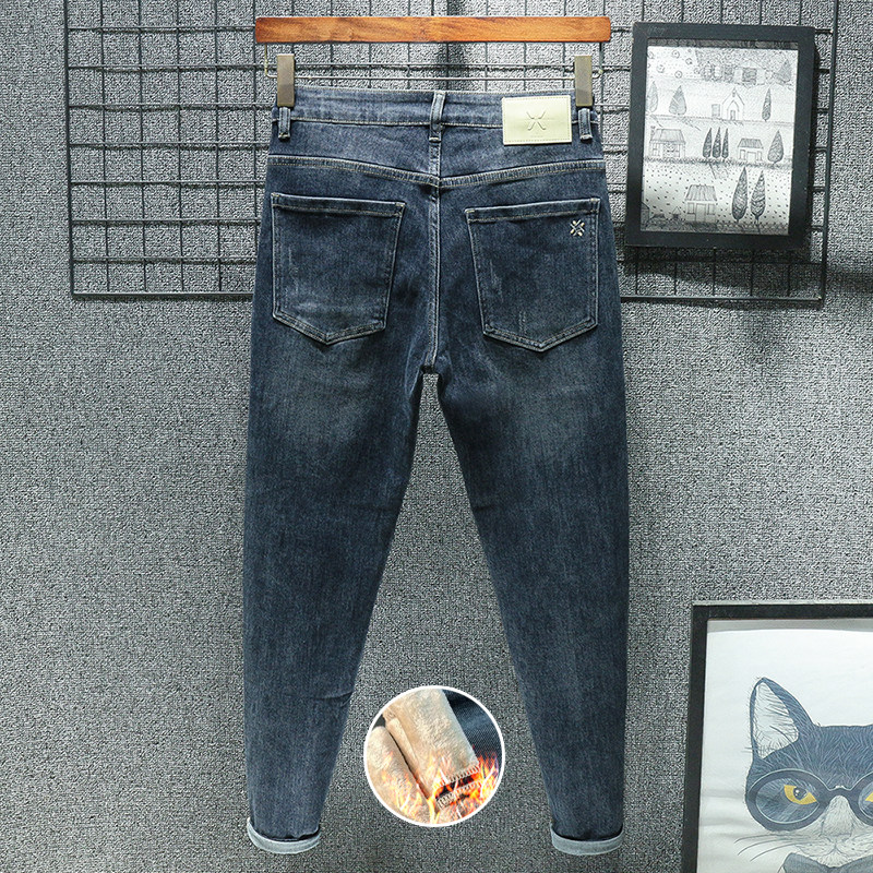 加绒加厚牛仔裤男秋冬季锥形小宽松修身小脚加棉弹力长裤2025新款
