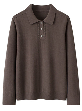 秋冬新款衬衣袖口毛衣女士山羊绒翻领羊毛打底针织衫长袖羊绒衫