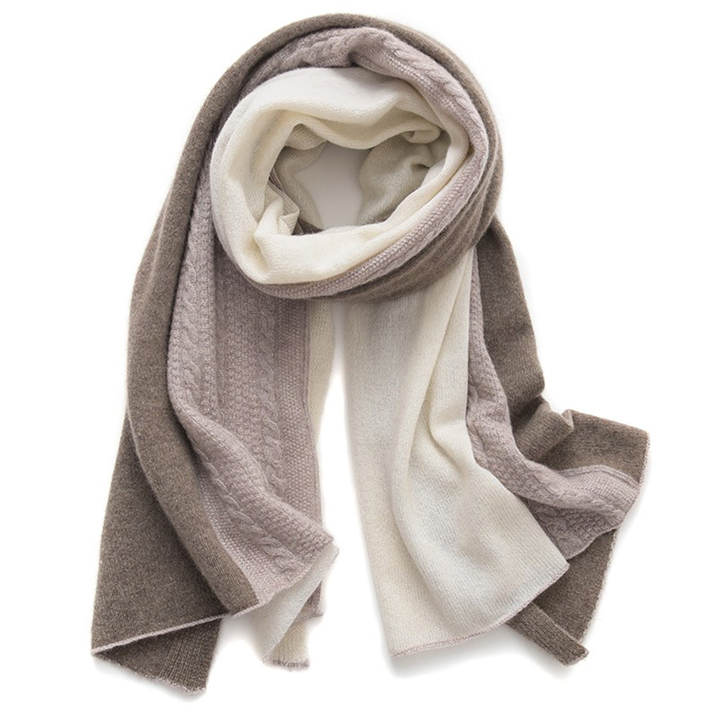 秋冬新款100%纯山羊绒双色拼接围巾大披肩女加厚针织围脖柔软舒适