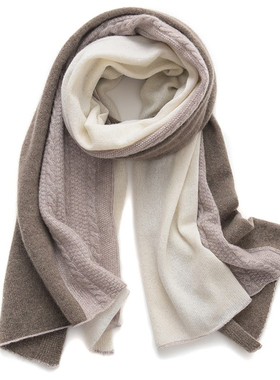 秋冬新款100%纯山羊绒双色拼接围巾大披肩女加厚针织围脖柔软舒适