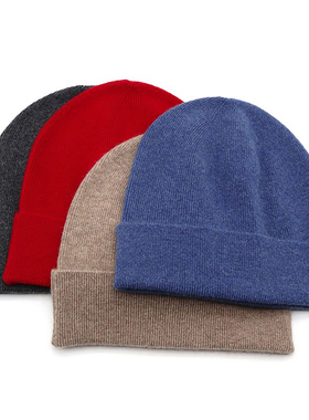 秋冬男女款100%纯山羊绒帽子保暖单层针织包头帽纯色百搭护耳冷帽