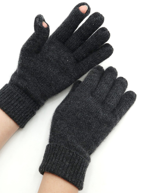 秋冬中厚款100%纯山羊绒男士手套露指触屏针织保暖分指毛线手套