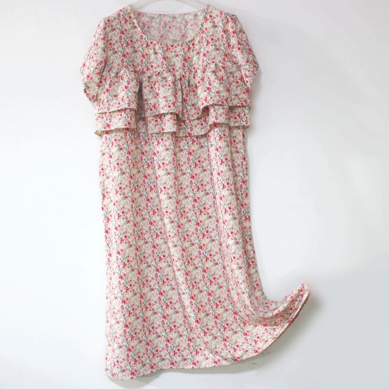 姐妹裁缝棉绸睡裙连衣裙真丝绵绸长款防凸点荷叶边人造棉睡衣夏女