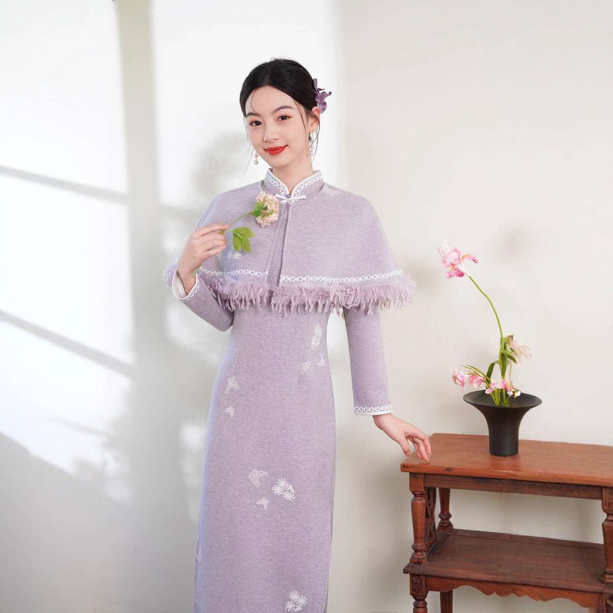 旗袍新款2025秋冬季长袖加绒加厚复古高贵气质女新中式国风两件套