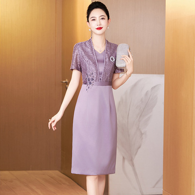 喜婆婆婚宴装2025新款妈妈礼服女夏季结婚高贵年轻小个子重工钉珠