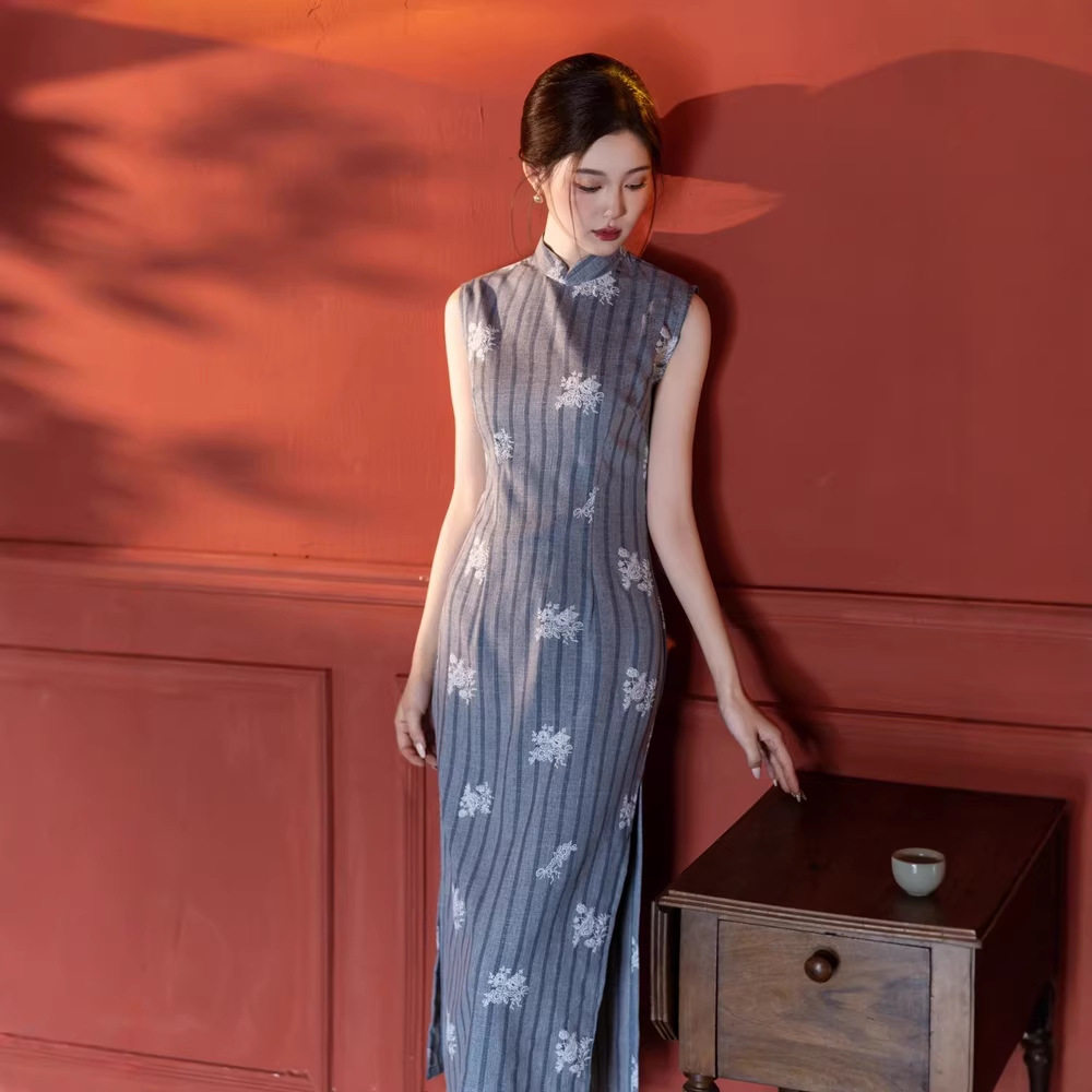 宝蓝棉麻旗袍少女夏季新款2026改良文艺新中式年轻连衣裙日常可穿,女装/女士精品,旗袍,淘宝优惠券,粉丝福利购,淘宝优惠卷