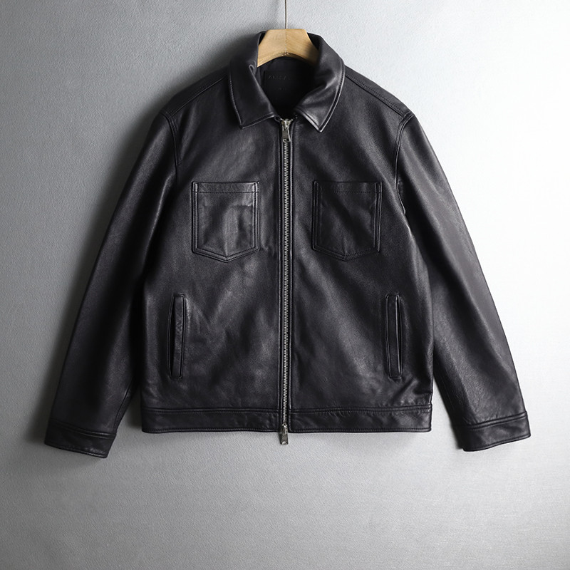 英国复古奢华简约软质羊皮夹克