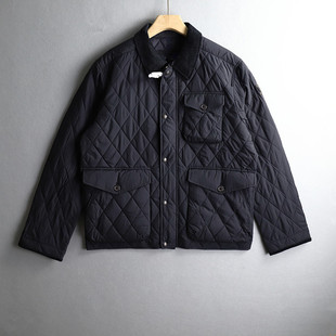 秋冬棉衣工装 灯芯绒领徽章菱格薄款 外套 简约男士 欧美P家高端美式