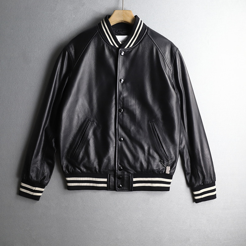 简约高端奢华棒球领夹克皮衣