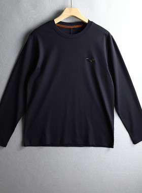 优外汇 欧美Z家原货秋季简约纯色男修身圆领纯棉刺绣打底长袖T恤