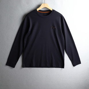 优外汇 欧美Z家原货秋季简约纯色男修身圆领纯棉刺绣打底长袖T恤