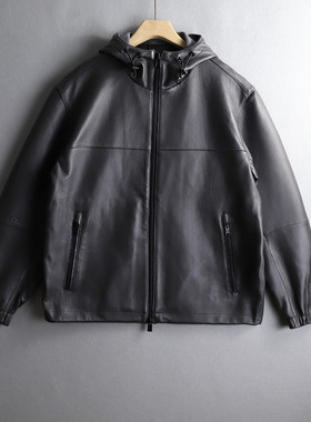优外汇 欧美B家原货高端奢华保原连帽男士秋冬款羊皮皮衣夹克外套