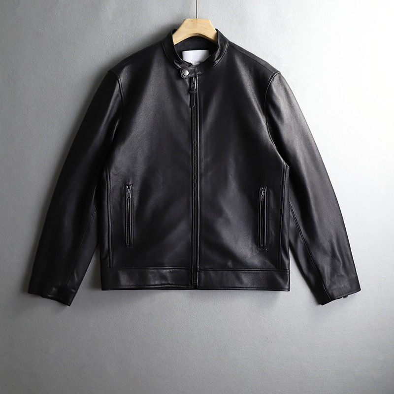 秋季立领机车修身羊皮皮衣皮夹克