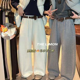 冬季 配腰带 搭配神裤 休闲裤 9316 遮肉显瘦澳粒绒弯刀裤 柠檬绿茶