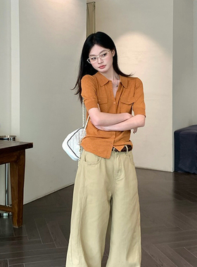HOTTER-老钱风修身中袖高级感小衫+百搭阔腿休闲裤两件套YS2-8976