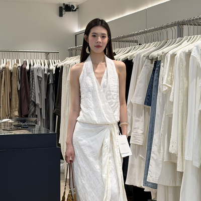 TOMORROW ANN-26夏上新暗格亚麻A字长款半身裙12909