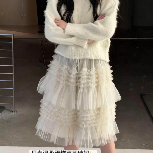 26年早春法式 网纱蛋糕裙女松紧腰多层木耳边蓬蓬3270 甜莓派 TMP