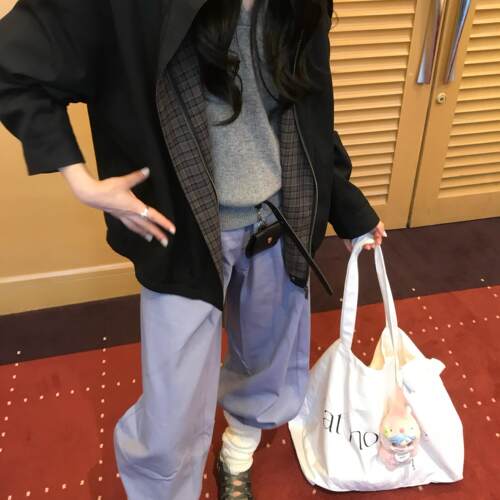 芭尼家-出口品质韩系翻领宽松纯色短款长袖短款夹克短外套F09132