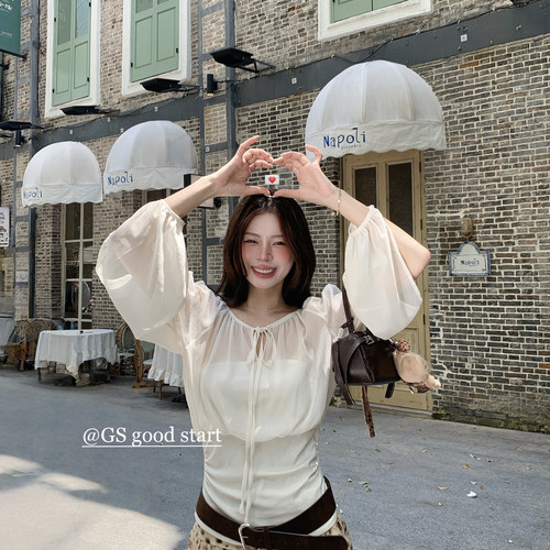 GS.GOOD START-韩系温柔浪漫网纱拼接假两件小衫(不含下装)D6196W