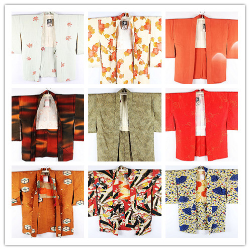 古着vintage传统日本和服纯色印花真丝羽织和风舞台宽松短外套201