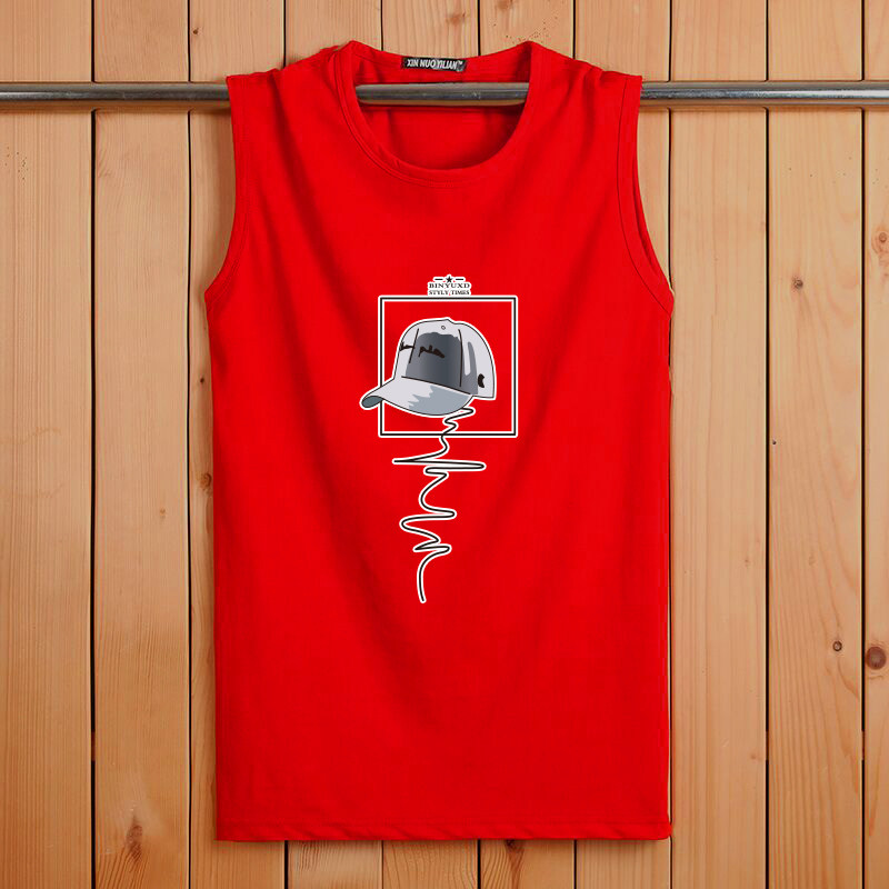 COTTON TANK TOP MENS SLEEVELESS T-SHIRT YOUTH POP LOOSE SPORT MENS CREWNECK CASUAL PRINT BASE AND SHOULDERS