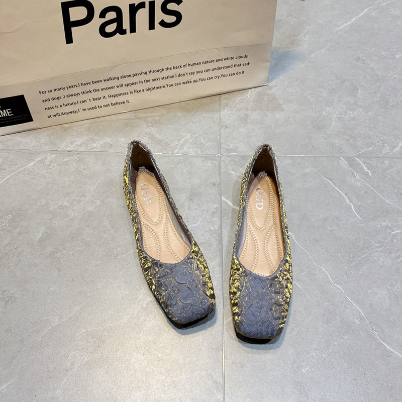 方头平底单鞋女2025新款浅口网红渐变豆豆鞋褶皱布面简约大码瓢鞋,女鞋,浅口单鞋,淘宝优惠券,粉丝福利购,淘宝优惠卷