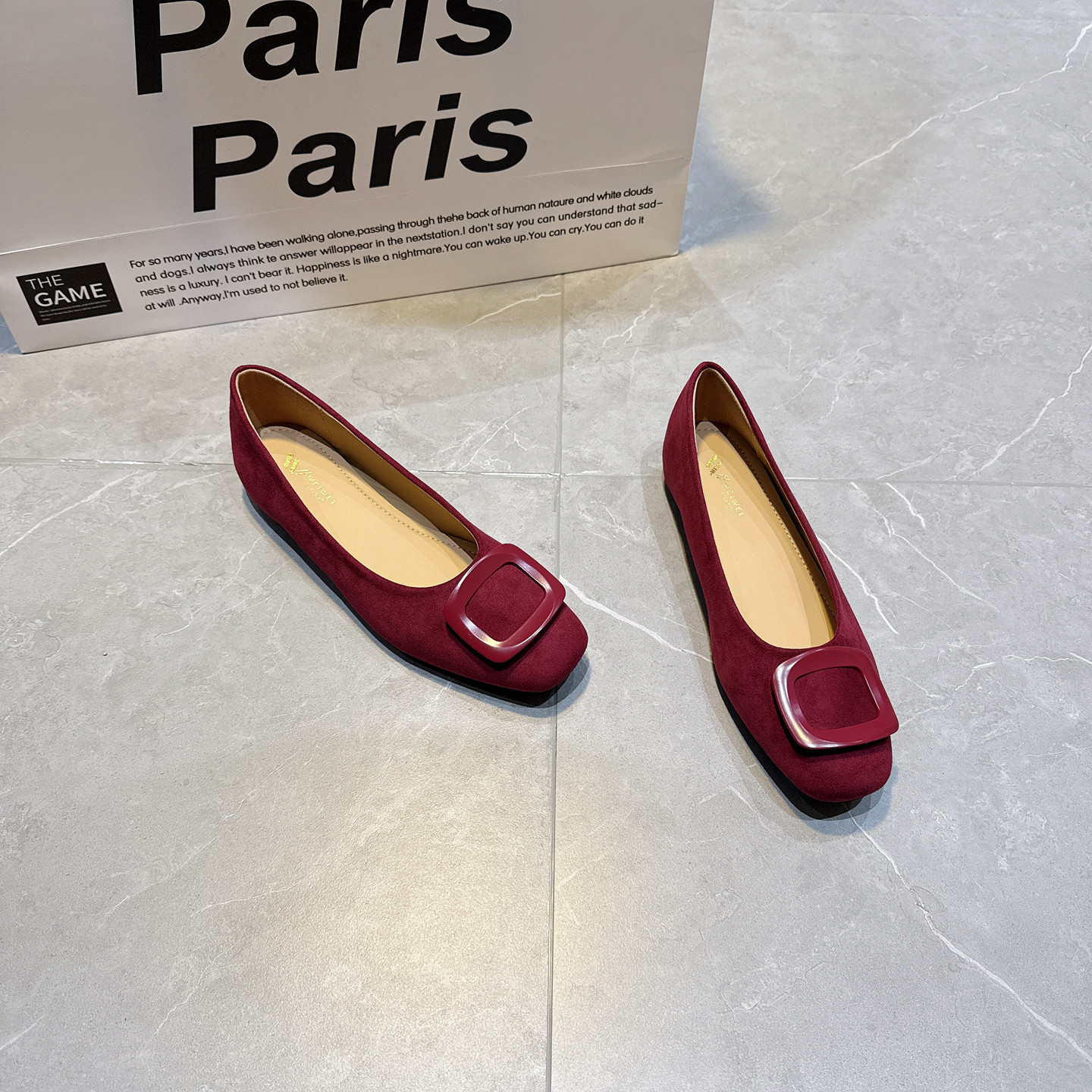 2026春季新款气质方头浅口绒面单鞋女百搭通勤平底方扣内增高瓢鞋,女鞋,浅口单鞋,淘宝优惠券,粉丝福利购,淘宝优惠卷