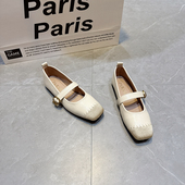 女2025秋季 新款 法式 小香风平底玛丽珍鞋 配裙子一字扣软底豆豆单鞋